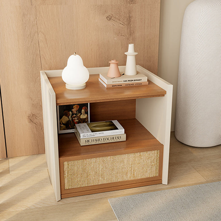 Contemporary Nordic Wood Square Nightstand With 1-Drawer Storage For Bedroom &amp; Living Room