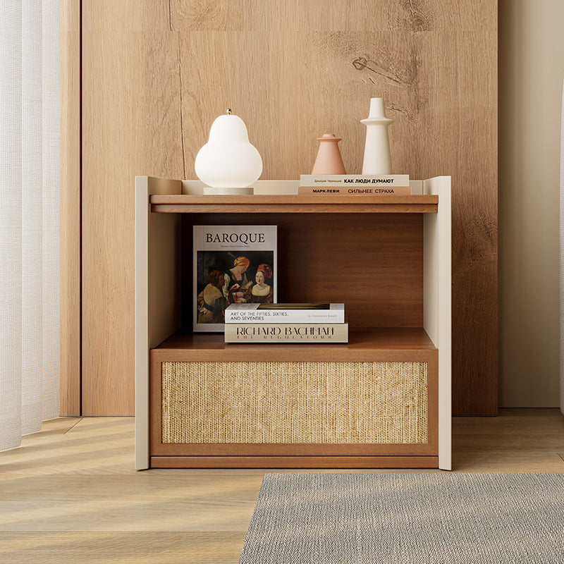 Contemporary Nordic Wood Square Nightstand With 1-Drawer Storage For Bedroom &amp; Living Room