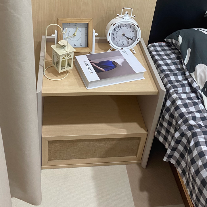 Contemporary Nordic Wood Square Nightstand With 1-Drawer Storage For Bedroom &amp; Living Room