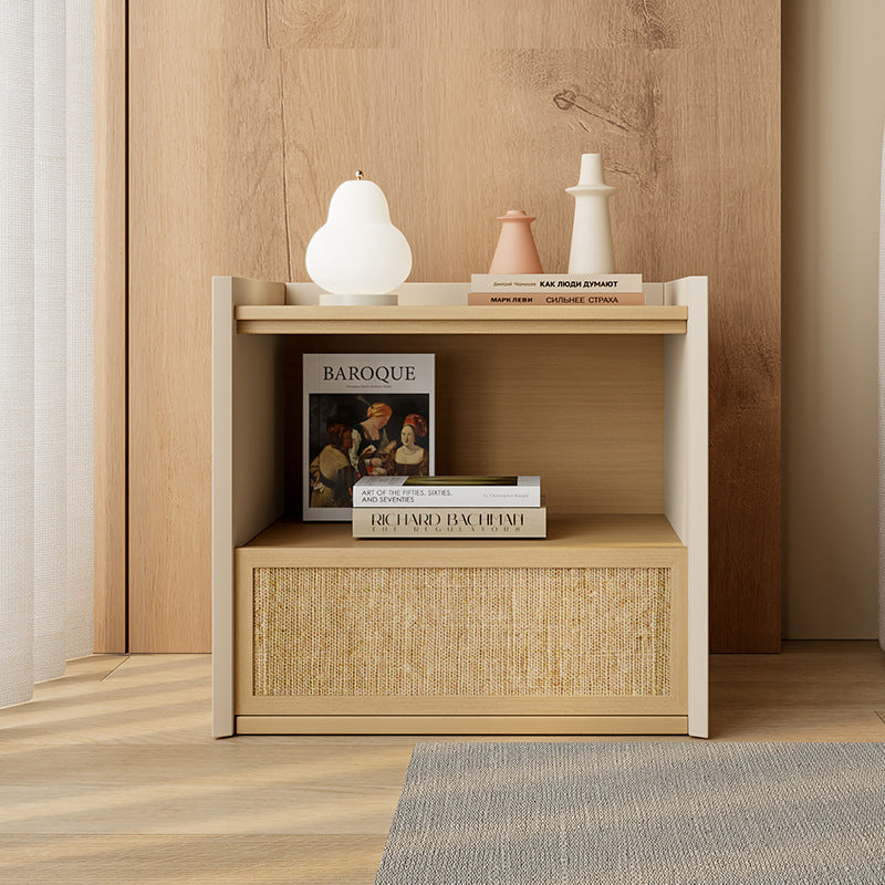 Zeitgenössischer nordischer Holz-Nachttisch mit 1-Schubladen-Aufbewahrung für Schlafzimmer & Wohnzimmer 