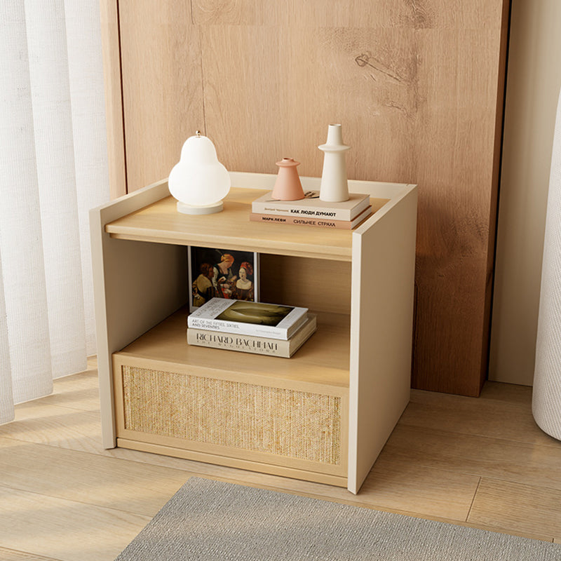 Contemporary Nordic Wood Square Nightstand With 1-Drawer Storage For Bedroom &amp; Living Room