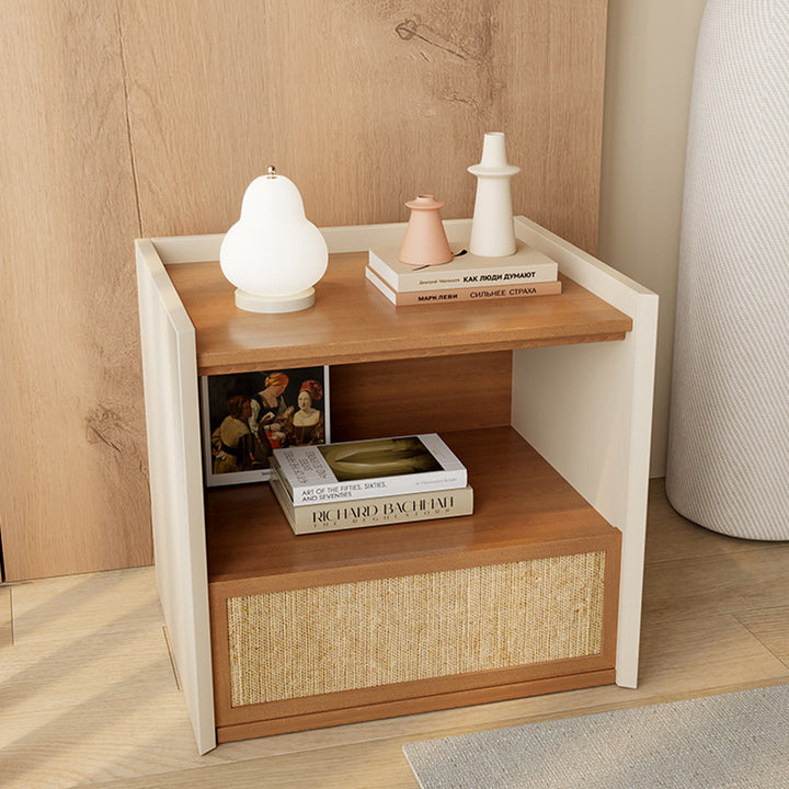 Contemporary Nordic Wood Square Nightstand With 1-Drawer Storage For Bedroom &amp; Living Room