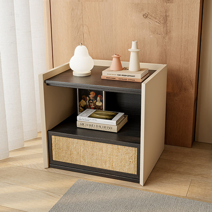 Contemporary Nordic Wood Square Nightstand With 1-Drawer Storage For Bedroom &amp; Living Room