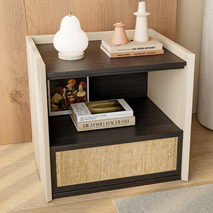 Contemporary Nordic Wood Square Nightstand With 1-Drawer Storage For Bedroom &amp; Living Room