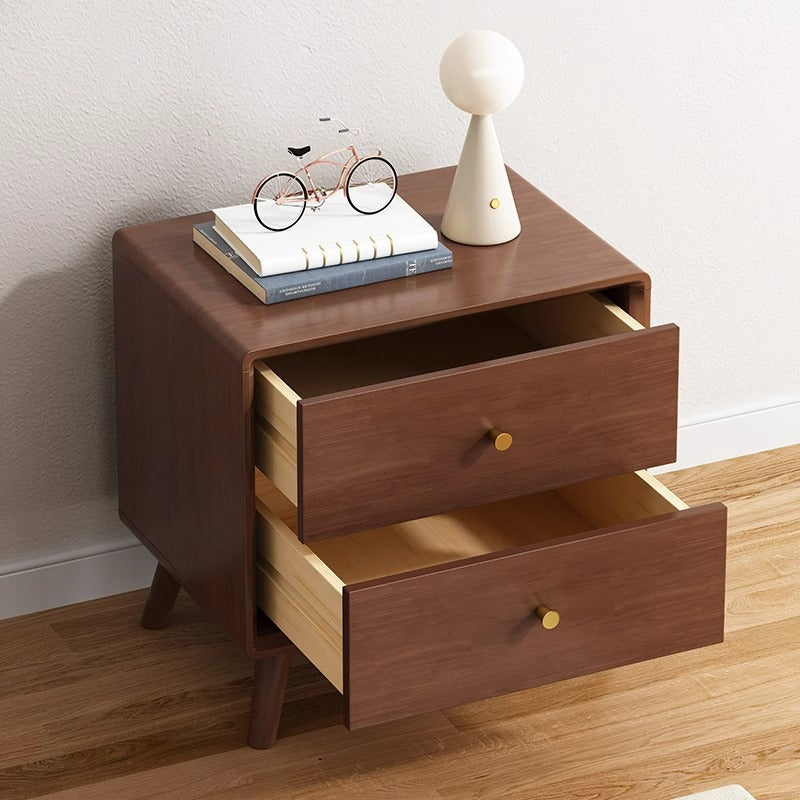 Table de chevet carrée en bois massif minimaliste moderne à 2 tiroirs pour chambre et salon 