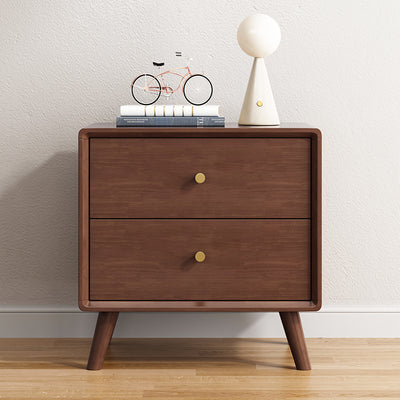 Table de chevet carrée en bois massif minimaliste moderne à 2 tiroirs pour chambre et salon 