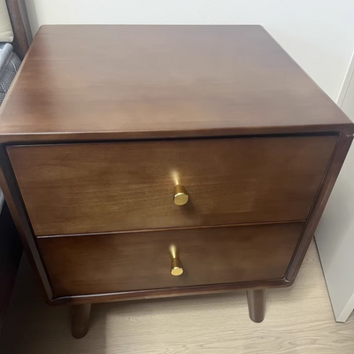 Table de chevet carrée en bois massif minimaliste moderne à 2 tiroirs pour chambre et salon 