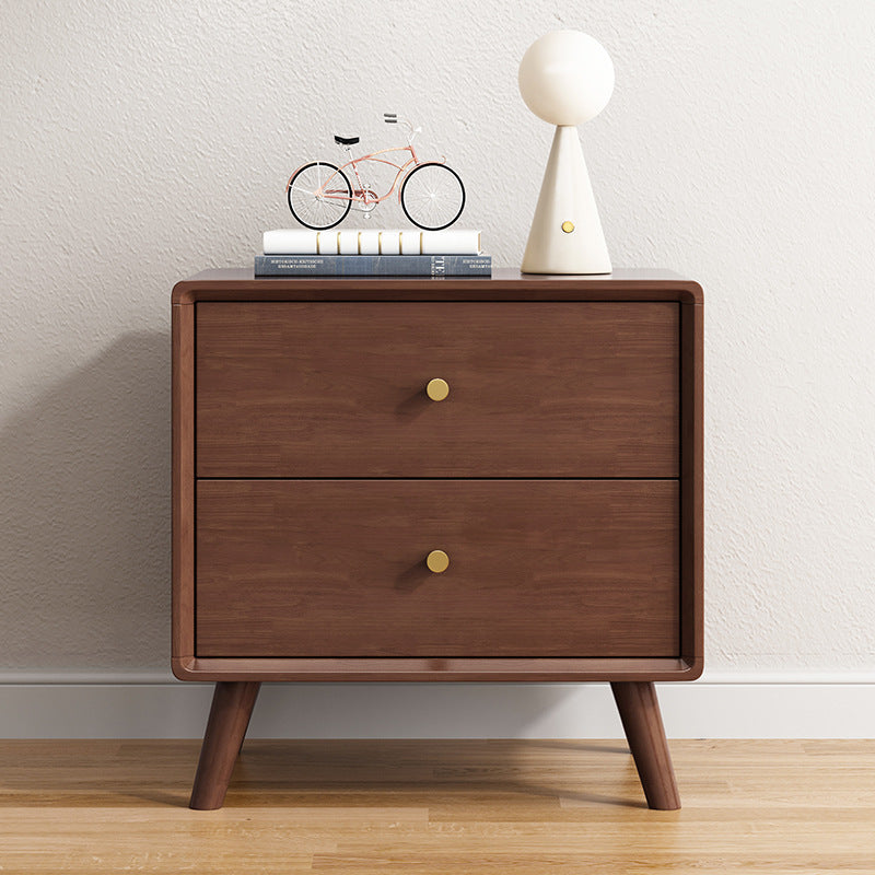 Table de chevet carrée en bois massif minimaliste moderne à 2 tiroirs pour chambre et salon 