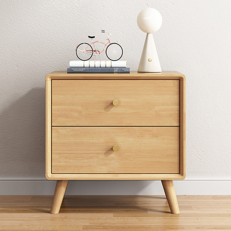 Table de chevet carrée en bois massif minimaliste moderne à 2 tiroirs pour chambre et salon 