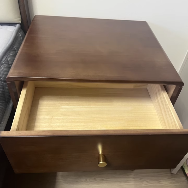 Table de chevet carrée en bois massif minimaliste moderne à 2 tiroirs pour chambre et salon 