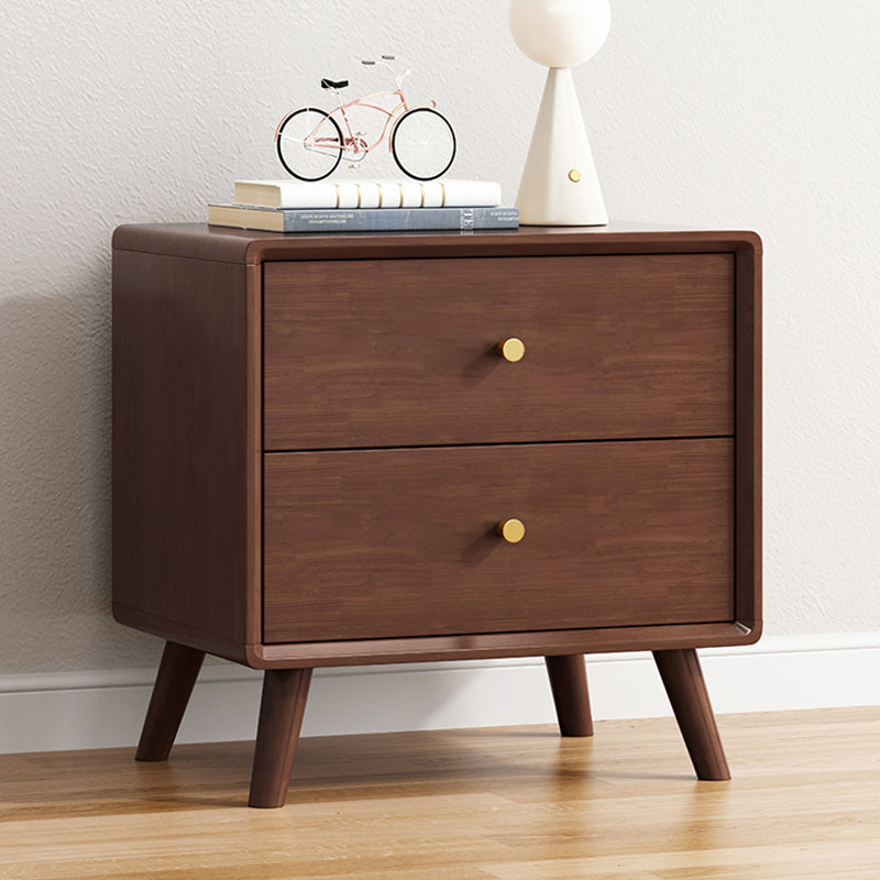Table de chevet carrée en bois massif minimaliste moderne à 2 tiroirs pour chambre et salon 
