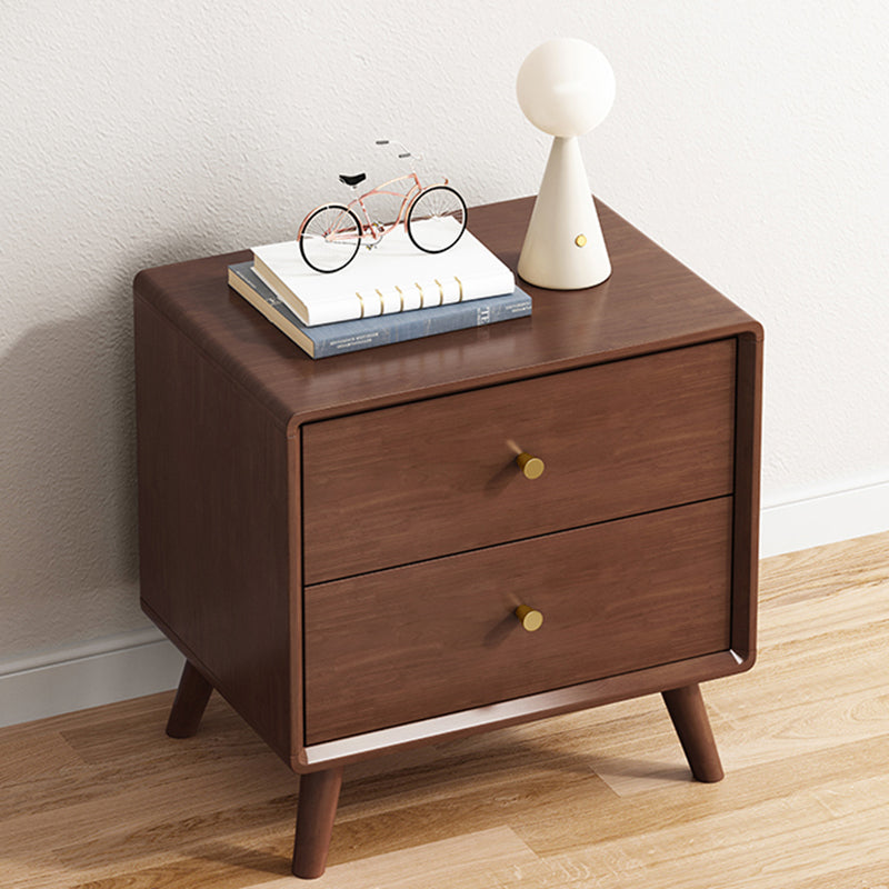 Table de chevet carrée en bois massif minimaliste moderne à 2 tiroirs pour chambre et salon 