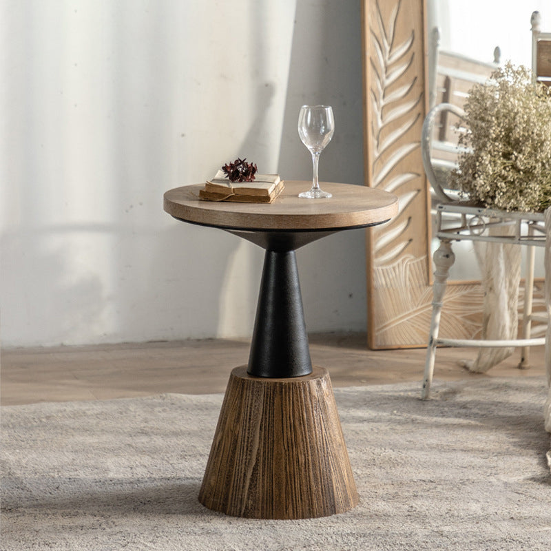 Traditioneller rustikaler Holz- und Eisen-Rundtisch für Schlafzimmer & Wohnzimmer 