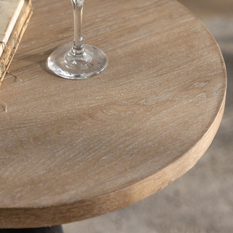 Traditioneller rustikaler Holz- und Eisen-Rundtisch für Schlafzimmer & Wohnzimmer 
