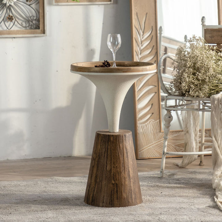 Traditioneller rustikaler Holz- und Eisen-Rundtisch für Schlafzimmer & Wohnzimmer 