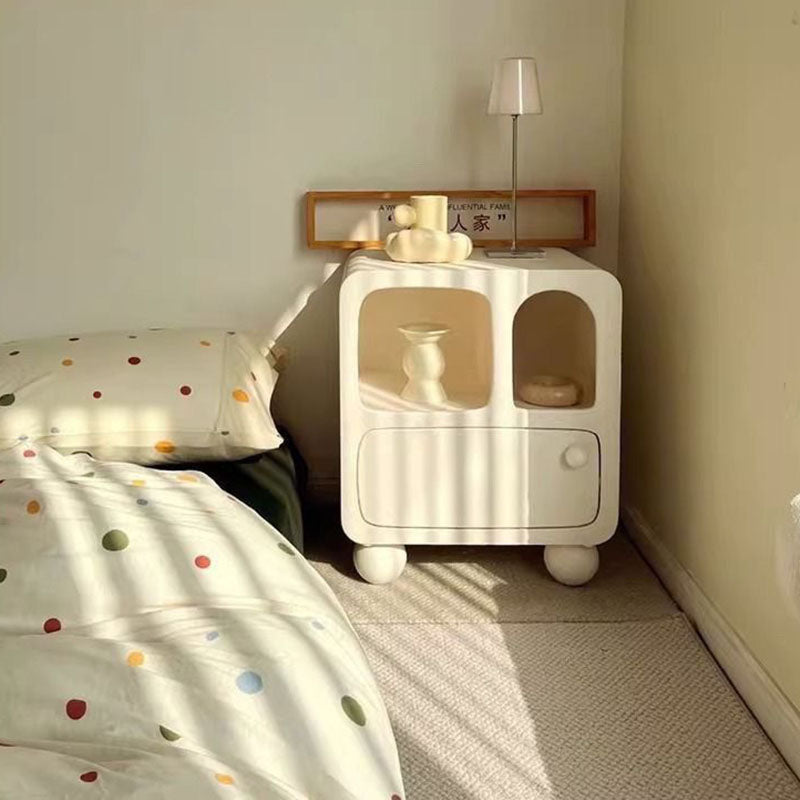 Mesita de noche cuadrada contemporánea nórdica E1 con 1 cajón para dormitorio y sala de estar 