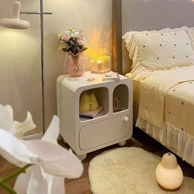 Mesita de noche cuadrada contemporánea nórdica E1 con 1 cajón para dormitorio y sala de estar 