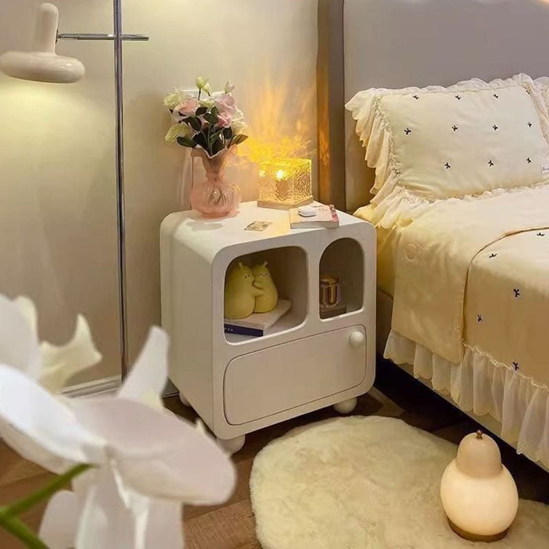 Mesita de noche cuadrada contemporánea nórdica E1 con 1 cajón para dormitorio y sala de estar 