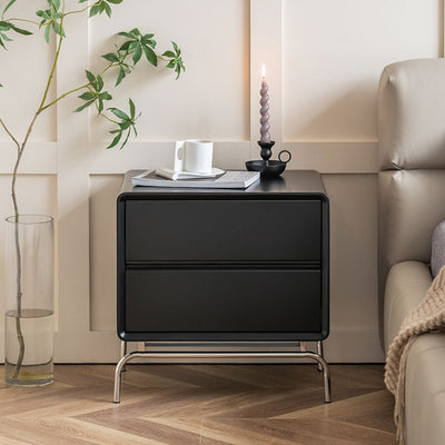Table de chevet rectangulaire contemporain en bois nordique et acier inoxydable avec 2 tiroirs pour chambre et salon 