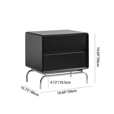 Table de chevet rectangulaire contemporain en bois nordique et acier inoxydable avec 2 tiroirs pour chambre et salon 