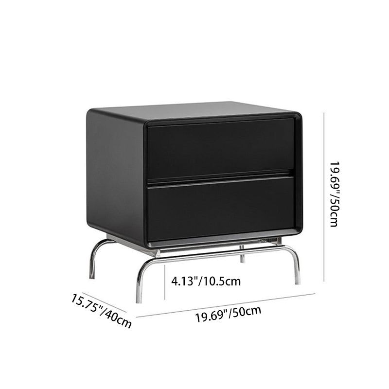 Table de chevet rectangulaire contemporain en bois nordique et acier inoxydable avec 2 tiroirs pour chambre et salon 