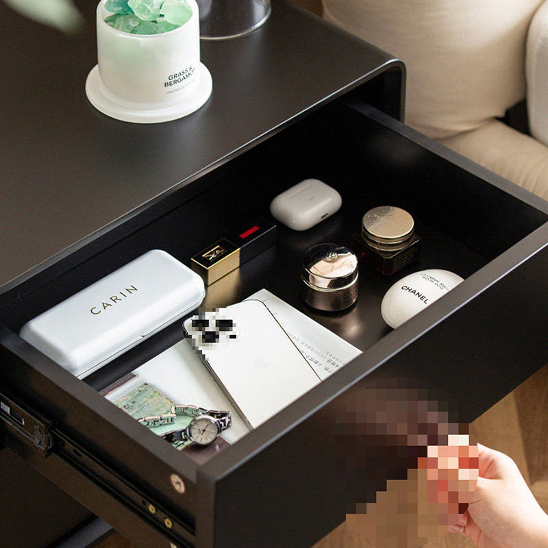 Contemporary Nordic Wood &amp; Stainless Steel Rectangular Nightstand With 2 Drawers For Bedroom &amp; Living Room