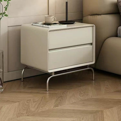 Table de chevet rectangulaire contemporain en bois nordique et acier inoxydable avec 2 tiroirs pour chambre et salon 