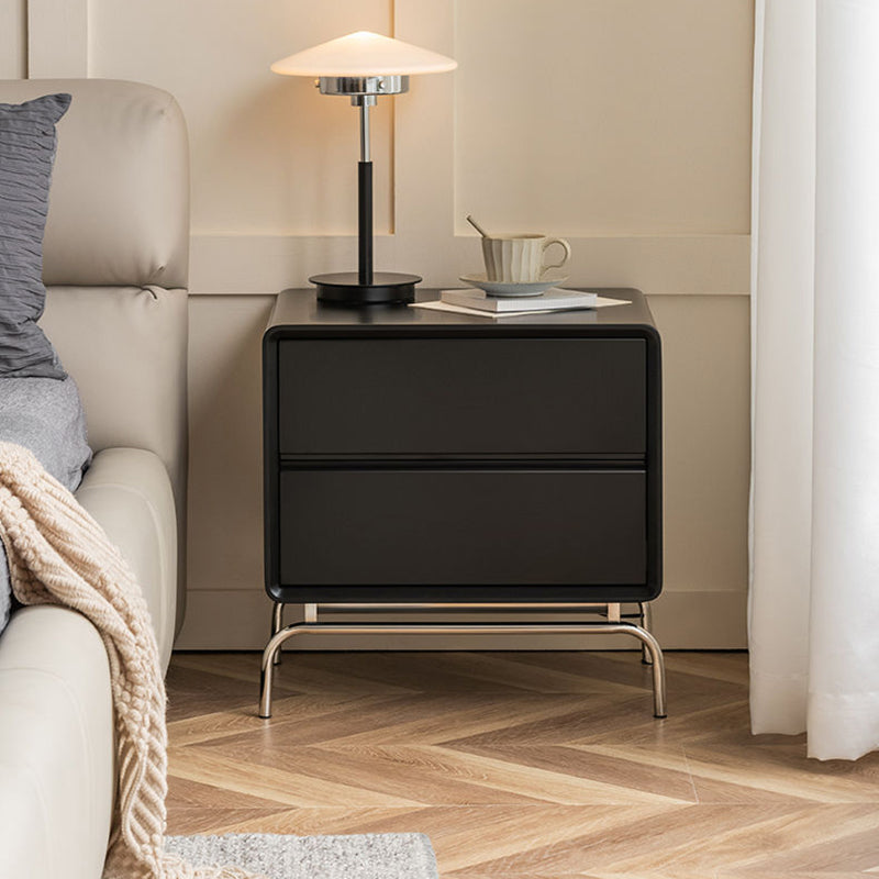 Table de chevet rectangulaire contemporain en bois nordique et acier inoxydable avec 2 tiroirs pour chambre et salon 