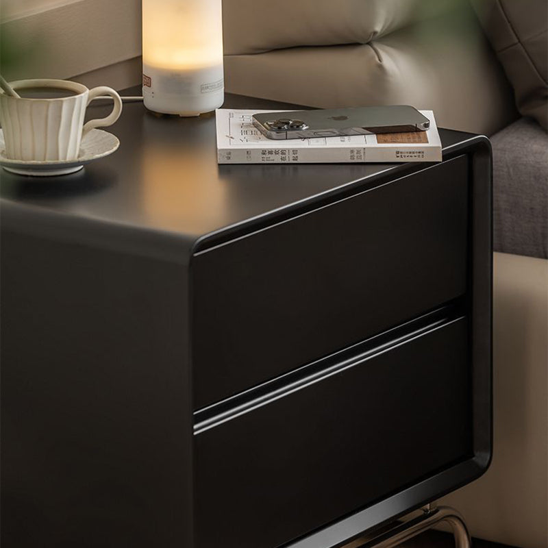 Table de chevet rectangulaire contemporain en bois nordique et acier inoxydable avec 2 tiroirs pour chambre et salon 