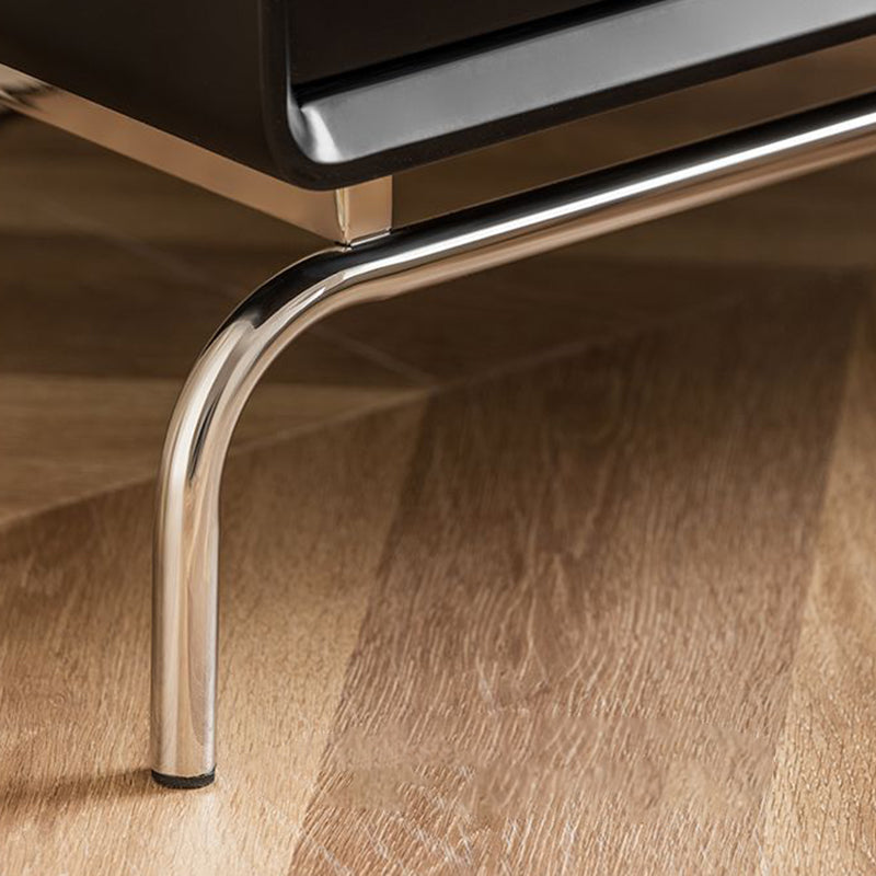 Table de chevet rectangulaire contemporain en bois nordique et acier inoxydable avec 2 tiroirs pour chambre et salon 