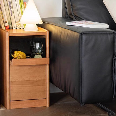 Mesita de noche rectangular de madera maciza nórdica contemporánea con 2 cajones para dormitorio y sala de estar 