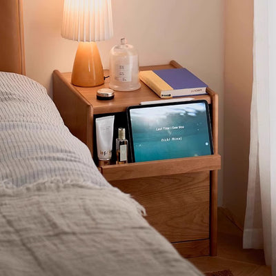 Mesita de noche rectangular de madera maciza nórdica contemporánea con 2 cajones para dormitorio y sala de estar 
