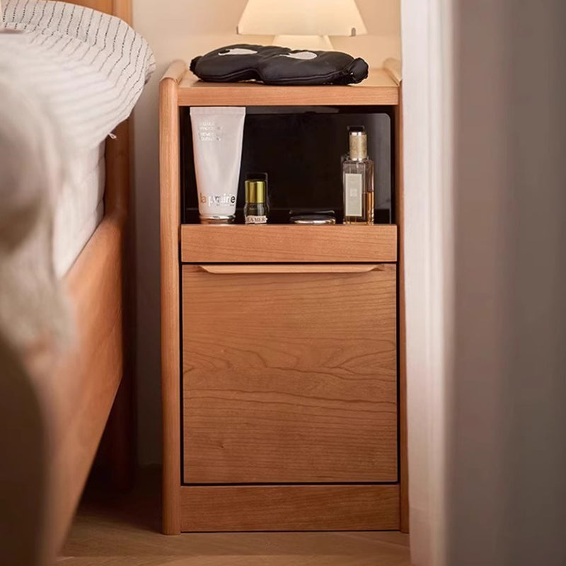 Mesita de noche rectangular de madera maciza nórdica contemporánea con 2 cajones para dormitorio y sala de estar 