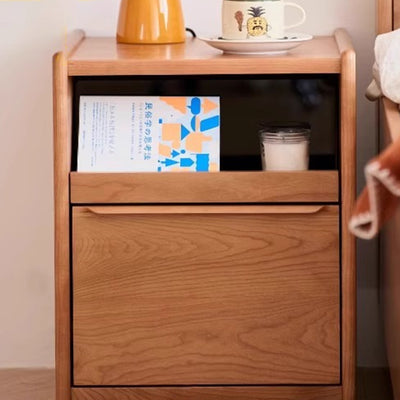 Mesita de noche rectangular de madera maciza nórdica contemporánea con 2 cajones para dormitorio y sala de estar 