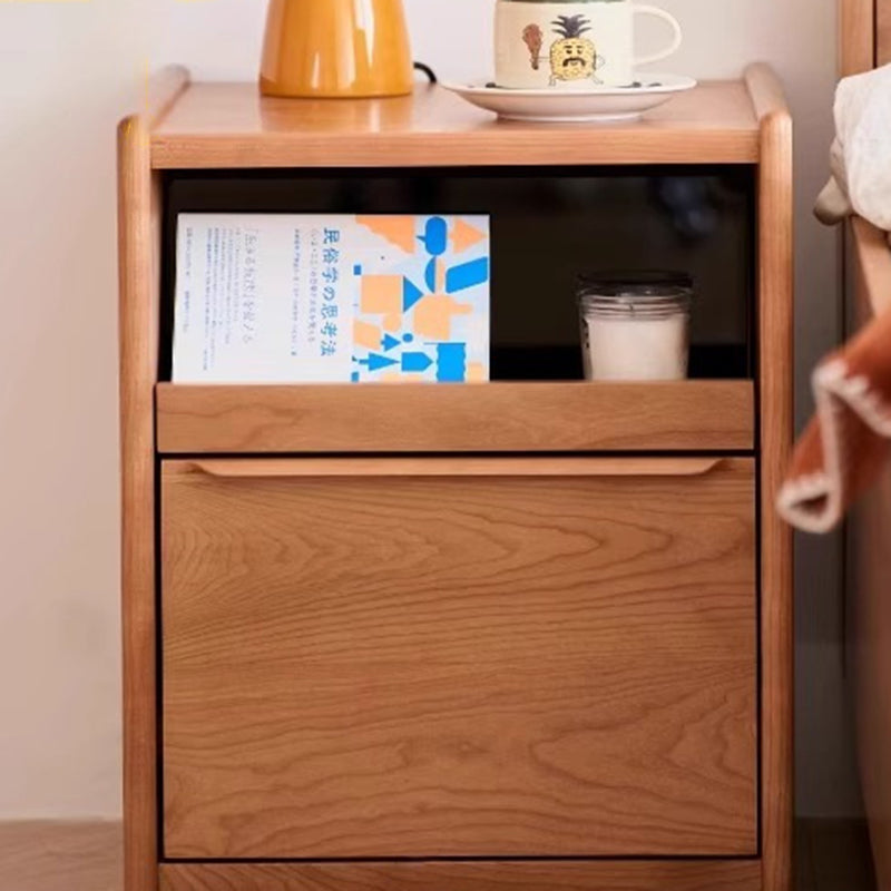 Mesita de noche rectangular de madera maciza nórdica contemporánea con 2 cajones para dormitorio y sala de estar 