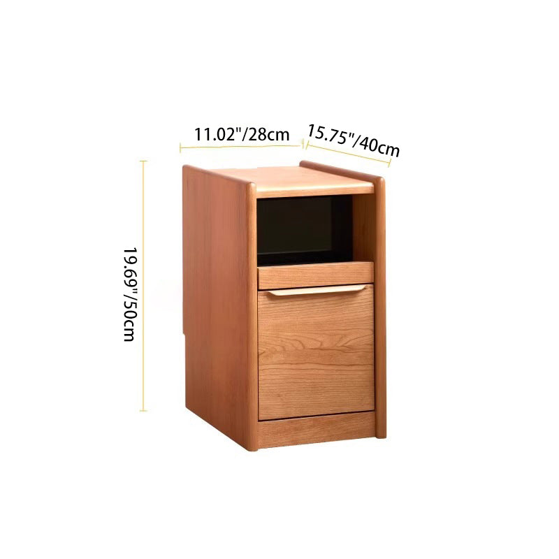 Mesita de noche rectangular de madera maciza nórdica contemporánea con 2 cajones para dormitorio y sala de estar 