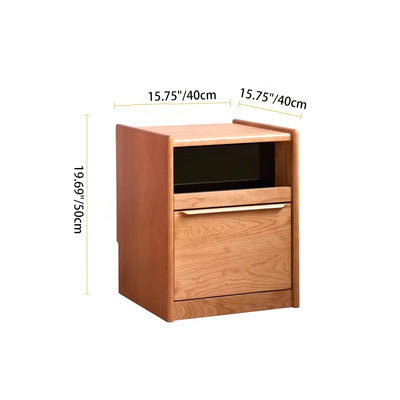 Mesita de noche rectangular de madera maciza nórdica contemporánea con 2 cajones para dormitorio y sala de estar 
