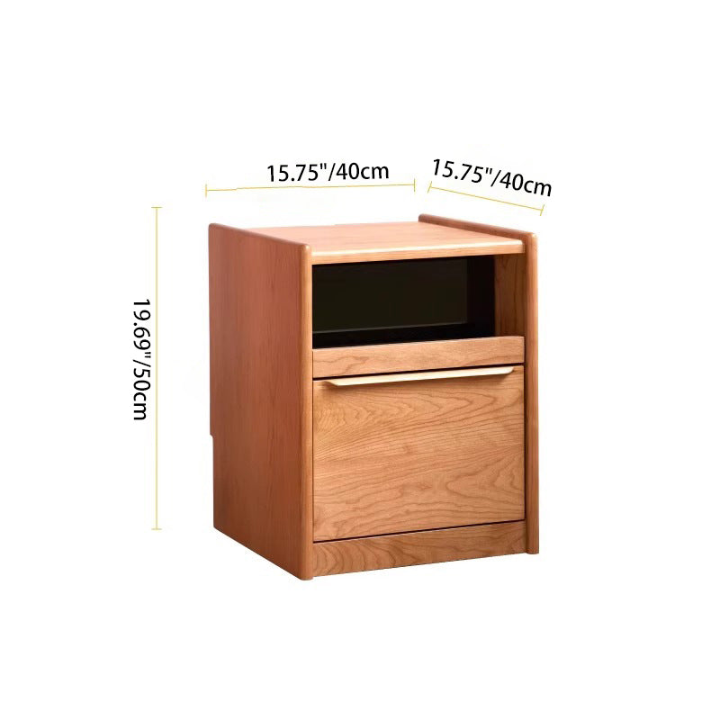 Mesita de noche rectangular de madera maciza nórdica contemporánea con 2 cajones para dormitorio y sala de estar 