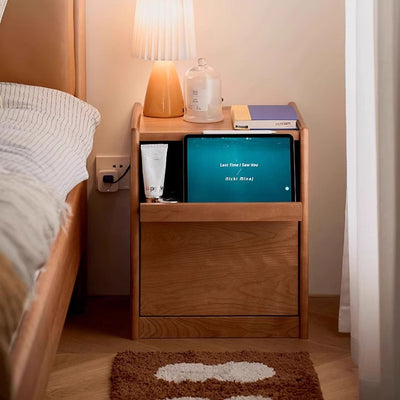 Mesita de noche rectangular de madera maciza nórdica contemporánea con 2 cajones para dormitorio y sala de estar 