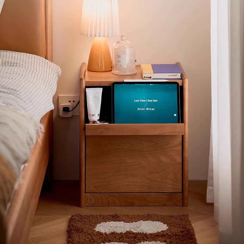 Mesita de noche rectangular de madera maciza nórdica contemporánea con 2 cajones para dormitorio y sala de estar 