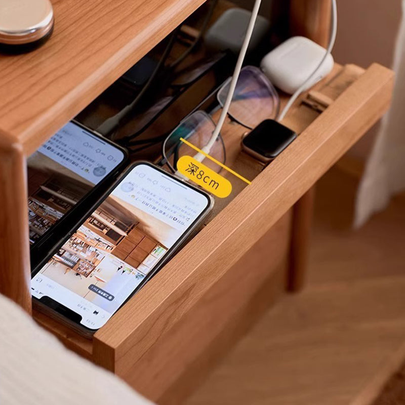 Mesita de noche rectangular de madera maciza nórdica contemporánea con 2 cajones para dormitorio y sala de estar 