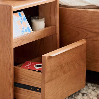 Mesita de noche rectangular de madera maciza nórdica contemporánea con 2 cajones para dormitorio y sala de estar 