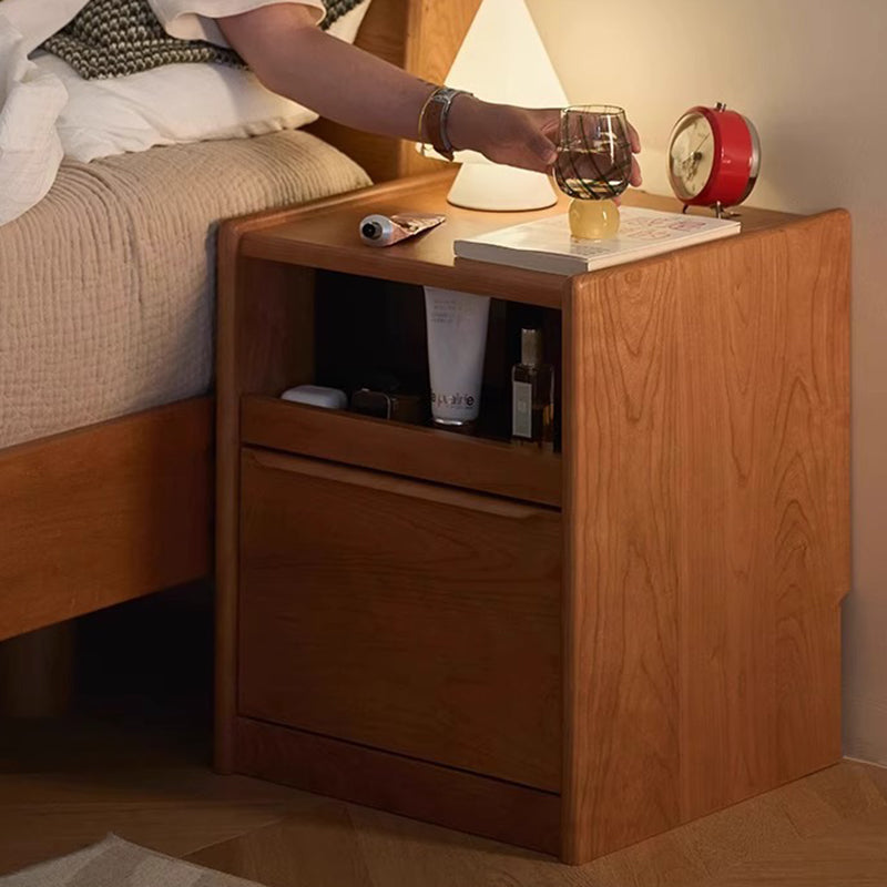Mesita de noche rectangular de madera maciza nórdica contemporánea con 2 cajones para dormitorio y sala de estar 