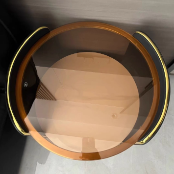 Table de nuit cylindrique moderne minimaliste en verre, dalle de roche et bois avec 1 tiroir pour chambre et salon 
