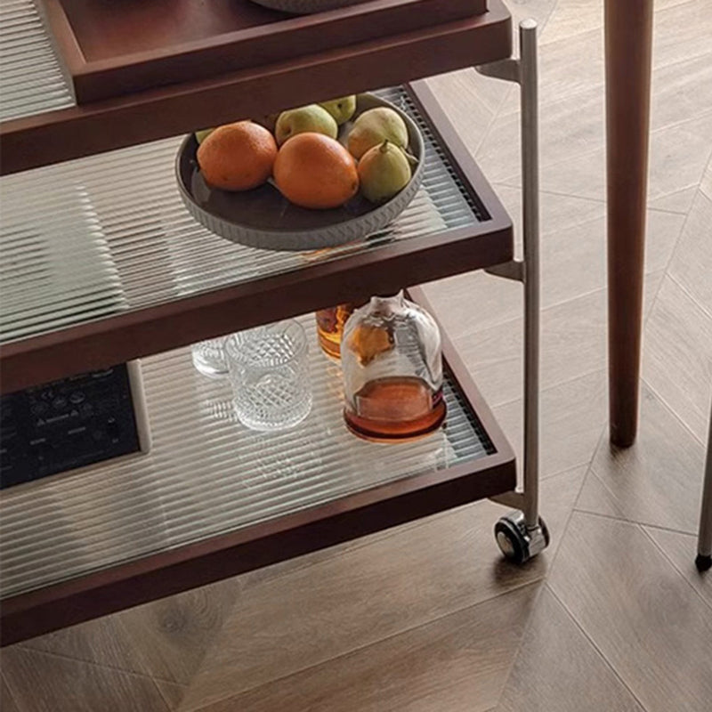 Traditional Vintage Wood, Glass &amp; Stainless Steel Rectangular Side Table With 3-Tier Storage For Living Room &amp; Bedroom