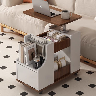 Zeitgenössischer nordischer Öko-Tisch & Trapez-Beistelltisch aus Edelstahl mit 1 Schublade und drehbarer, anhebbarer Platte für Schlafzimmer & Wohnzimmer 
