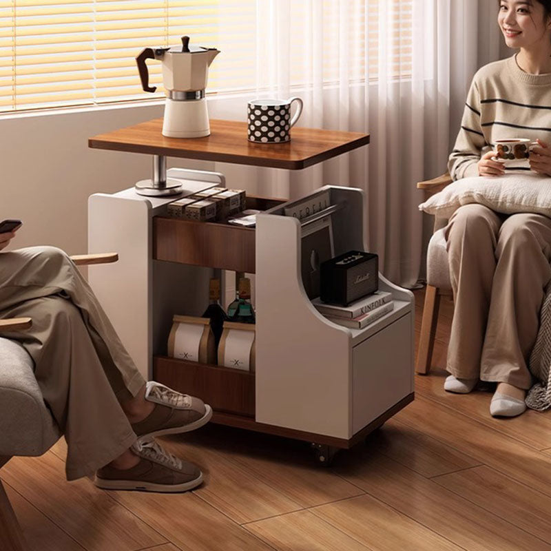 Zeitgenössischer nordischer Öko-Tisch & Trapez-Beistelltisch aus Edelstahl mit 1 Schublade und drehbarer, anhebbarer Platte für Schlafzimmer & Wohnzimmer 