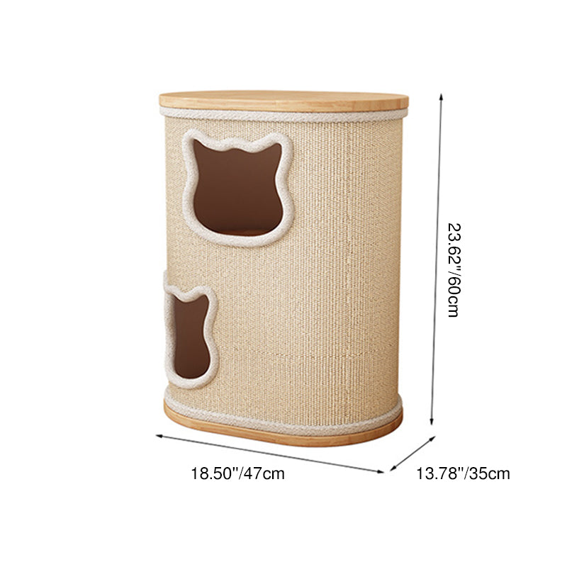 Modern Minimalist Elliptical Cylinder Plywood Rubberwood Sisal Integrated Cat Bed &amp; Cat Tower 2/3-Hole For Living Room
