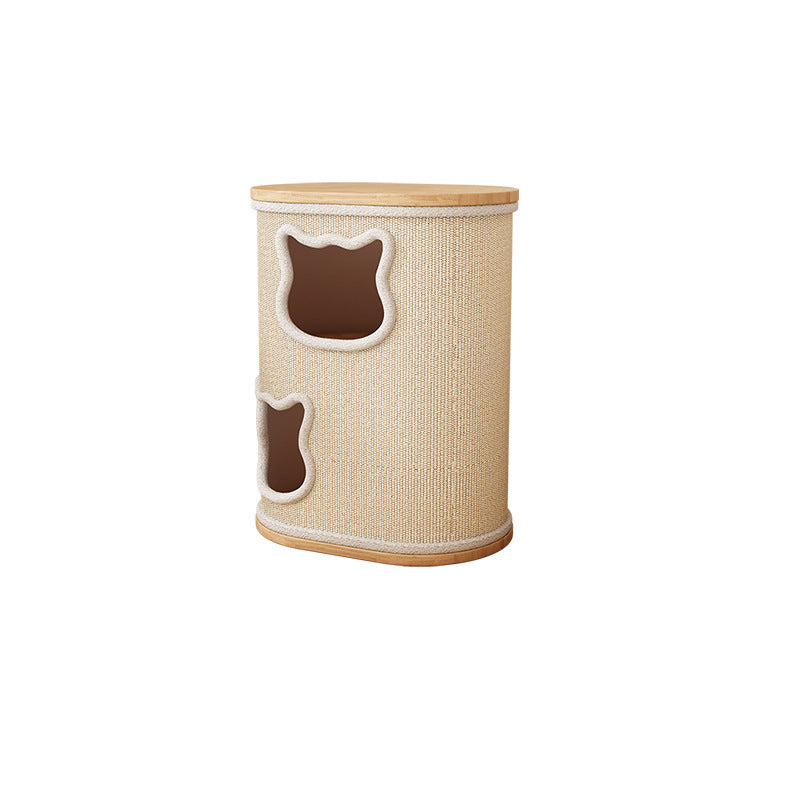 Modern Minimalist Elliptical Cylinder Plywood Rubberwood Sisal Integrated Cat Bed &amp; Cat Tower 2/3-Hole For Living Room