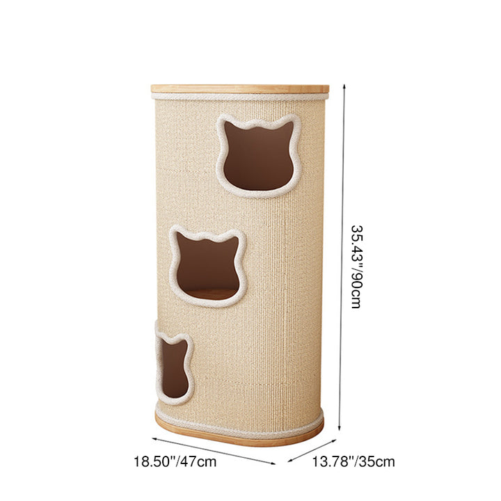 Modern Minimalist Elliptical Cylinder Plywood Rubberwood Sisal Integrated Cat Bed &amp; Cat Tower 2/3-Hole For Living Room